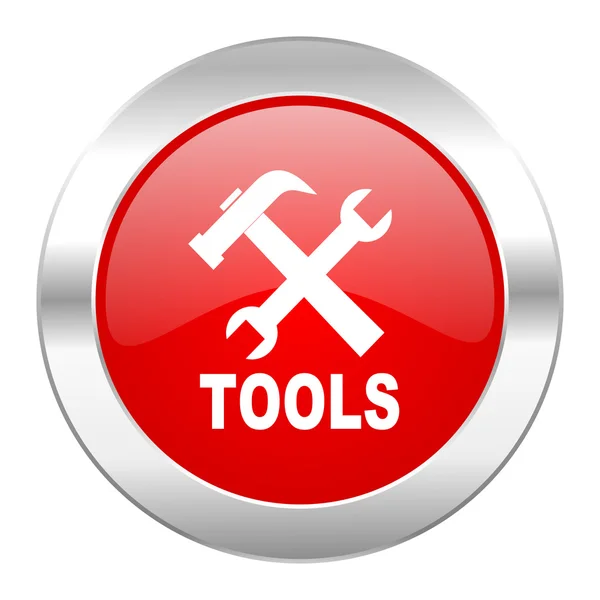 Werkzeuge roter Kreis Chrom Web-Symbol isoliert — Stockfoto