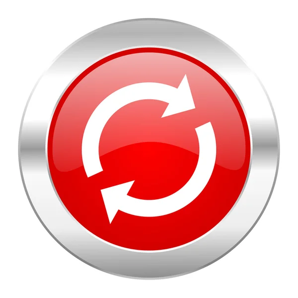 Recarga círculo rojo cromo icono web aislado —  Fotos de Stock