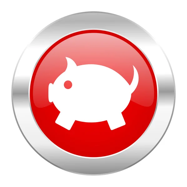 Piggy bank rode cirkel chrome web-icoon geïsoleerd — Stockfoto