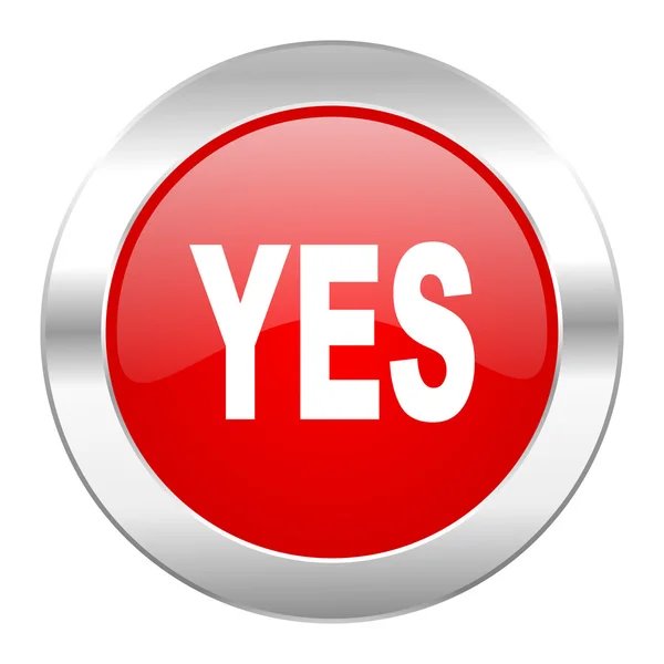 Yes red circle chrome web icon isolated — Stock Photo, Image