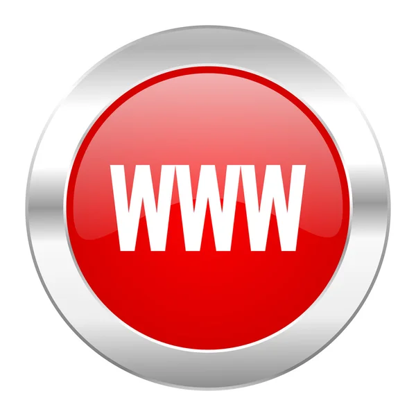 Www cerchio rosso cromato icona web isolato — Foto Stock