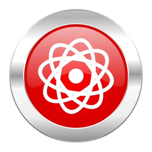 Átomo vermelho círculo cromo web ícone isolado — Fotografia de Stock