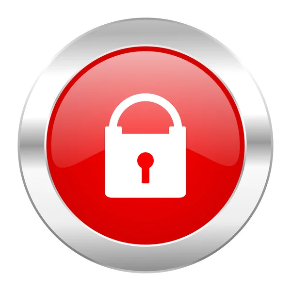 Padlock red circle chrome web icon isolated — Stock Photo, Image