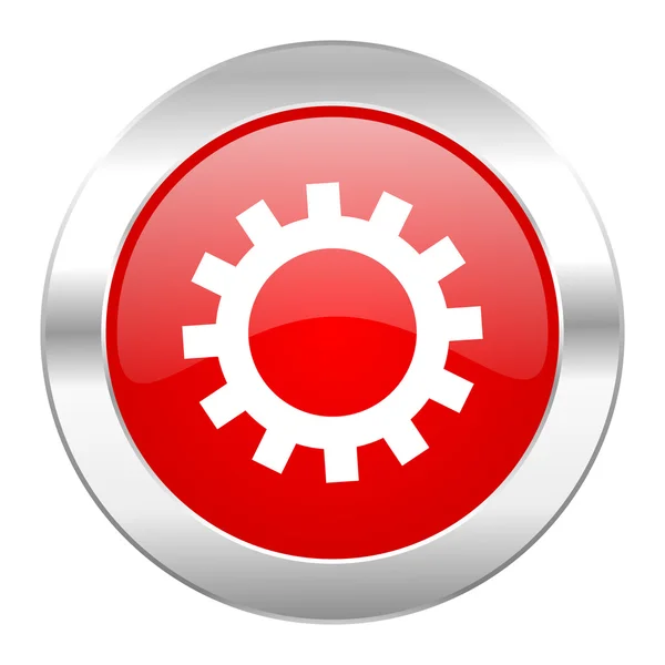 Izole kırmızı daire chrome web simgesi dişli — Stok fotoğraf