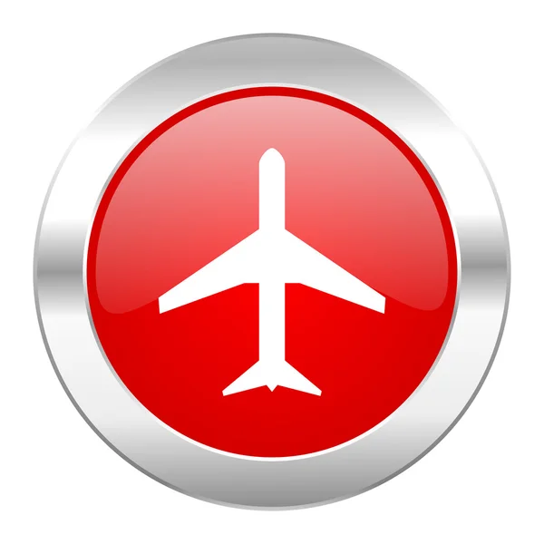 Plane red circle chrome web icon isolated — Stock Photo, Image
