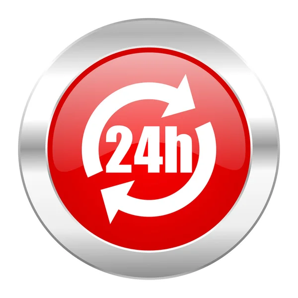 24h red circle chrome web icon isolated — Stock Photo, Image