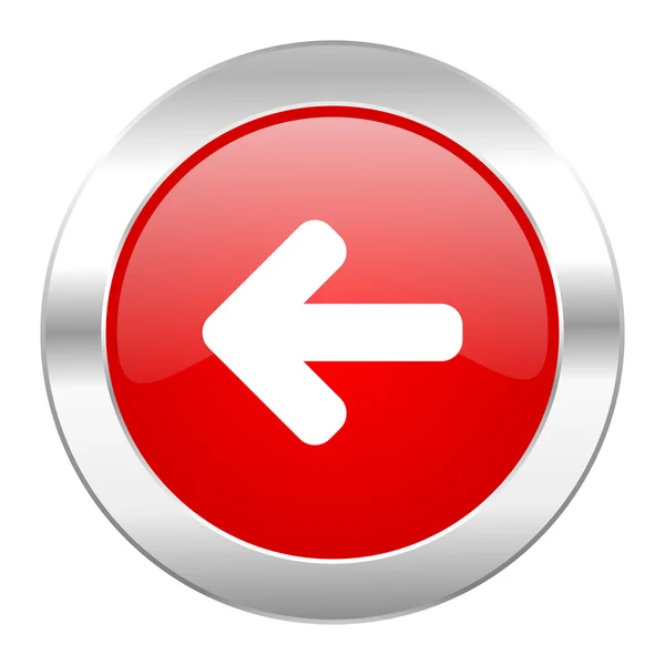 Freccia sinistra cerchio rosso cromo icona web isolato — Foto Stock