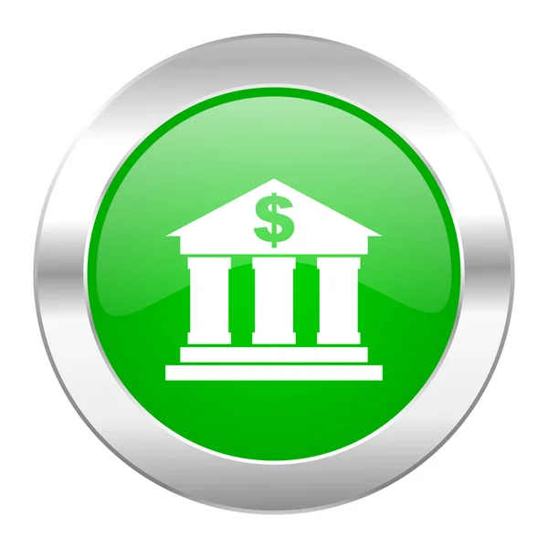 分離された銀行緑色の丸いクロム web アイコン — ストック写真