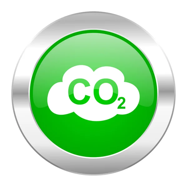 Izole karbon dioksit yeşil daire chrome web simgesi — Stok fotoğraf