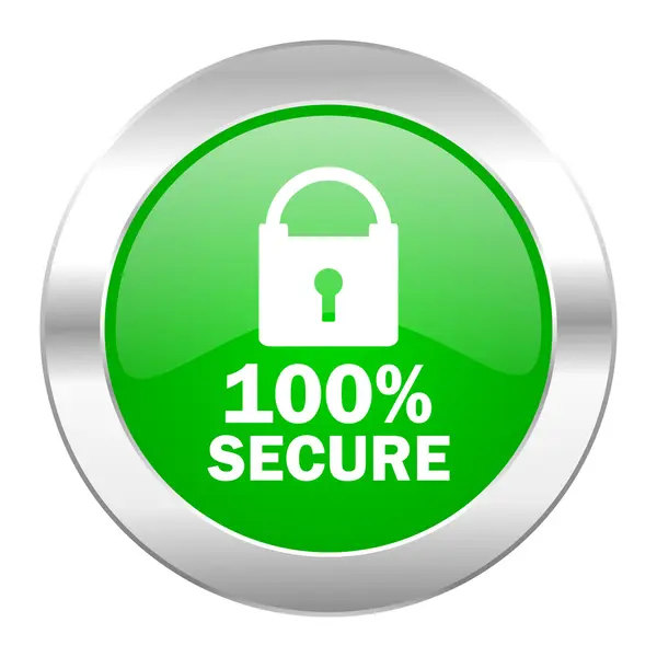 Secure green circle chrome web icon isolated — Stock Photo, Image