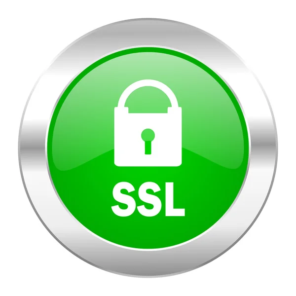 分離された ssl 緑色の丸いクロム web アイコン — ストック写真