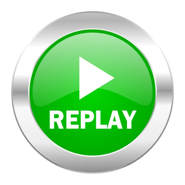 Replay green circle chrome web icon isolated — Stock Photo, Image