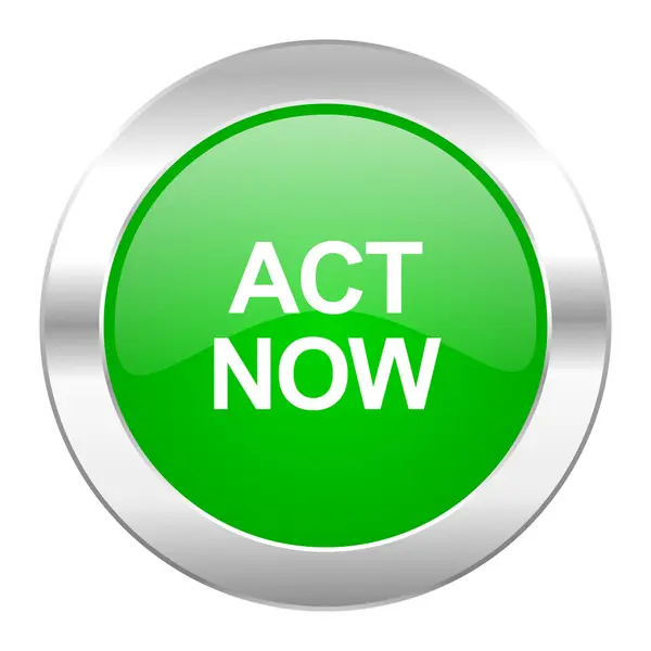 Act now green circle chrome web icon isolated — Stock Photo, Image