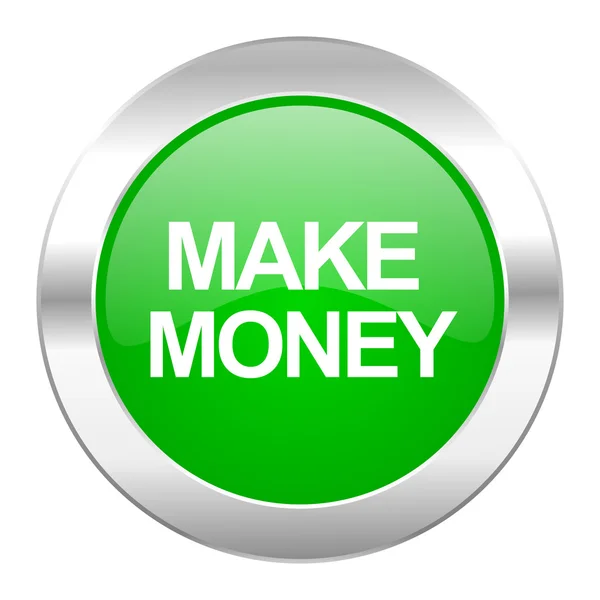 Make money green circle chrome web icon isolated — Stock Photo, Image