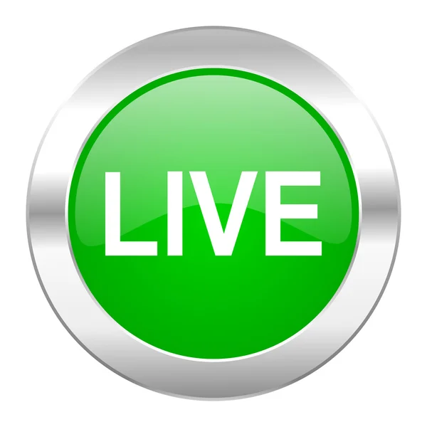 Live green circle chrome web icon isolated — Stock Photo, Image