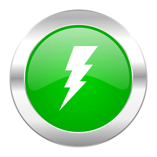 Bolt grön cirkel chrome web-ikonen isolerade — Stockfoto