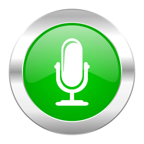Ikona mikrofonu zelený kruh chrome web, samostatný — Stock fotografie