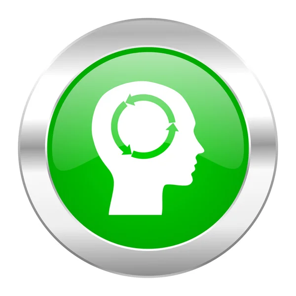 Head green circle chrome web icon isolated — Stock Photo, Image