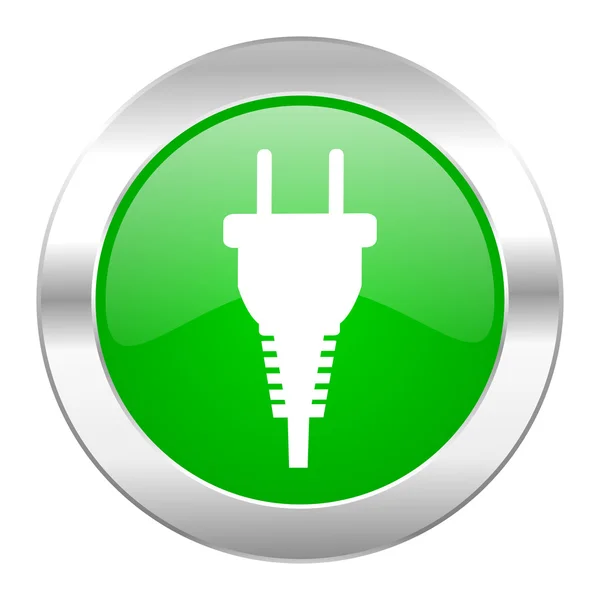 Plug círculo verde ícone web cromo isolado — Fotografia de Stock