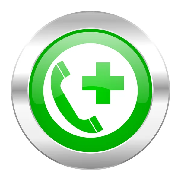 Tísňové volání zelený kruh ikonu chrome web izolované — Stock fotografie