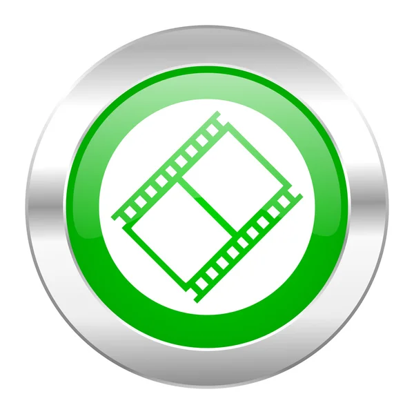 Film grüner Kreis Chrom Web-Symbol isoliert — Stockfoto