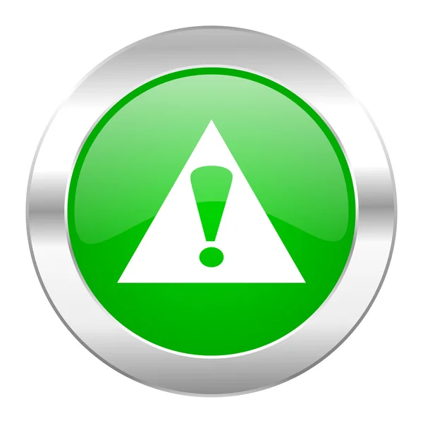 Uitroep teken groen rondje chrome web-icoon geïsoleerd — Stockfoto