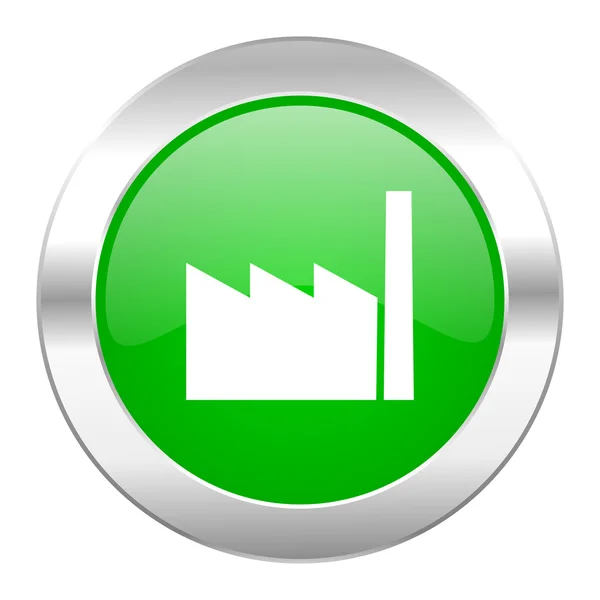 Factory green circle chrome web icon isolated — Stock Photo, Image