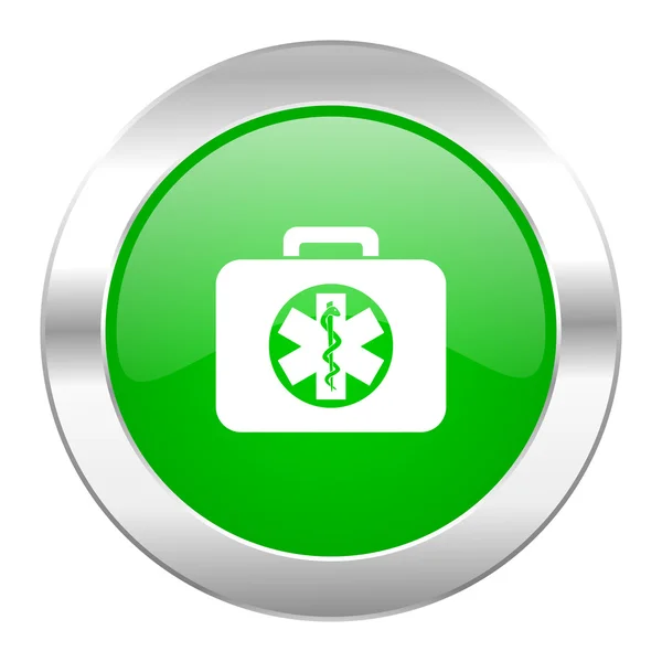 Kit soccorso cerchio verde cromato icona web isolato — Foto Stock