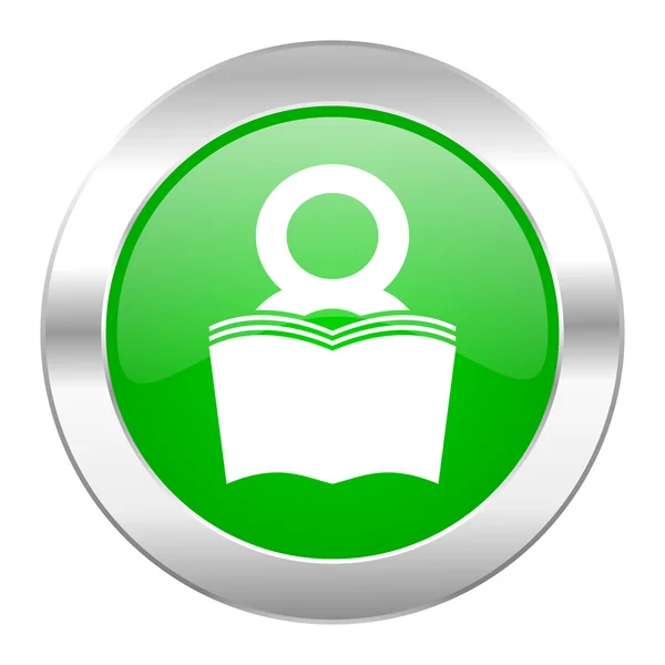 Groene cirkel chrome web boekpictogram geïsoleerd — Stockfoto