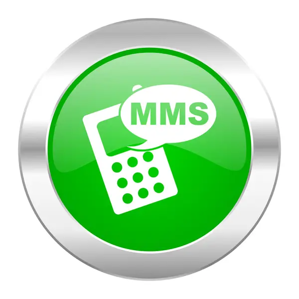 Ikonu chrome web MMS zelený kruh, samostatný — Stock fotografie