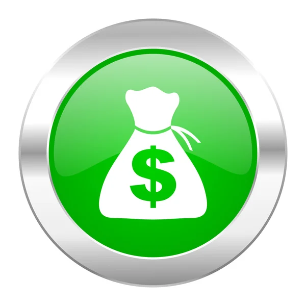 Pengar gröna cirkeln chrome web-ikonen isolerade — Stockfoto