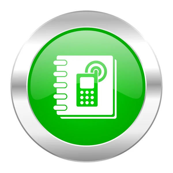 Telefoonboek groene cirkel chrome web-icoon geïsoleerd — Stockfoto