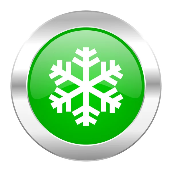 Schnee grüner Kreis Chrom Web-Symbol isoliert — Stockfoto