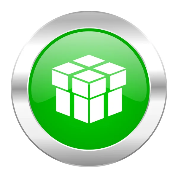 Box green circle chrome web icon isolated — Stock Photo, Image