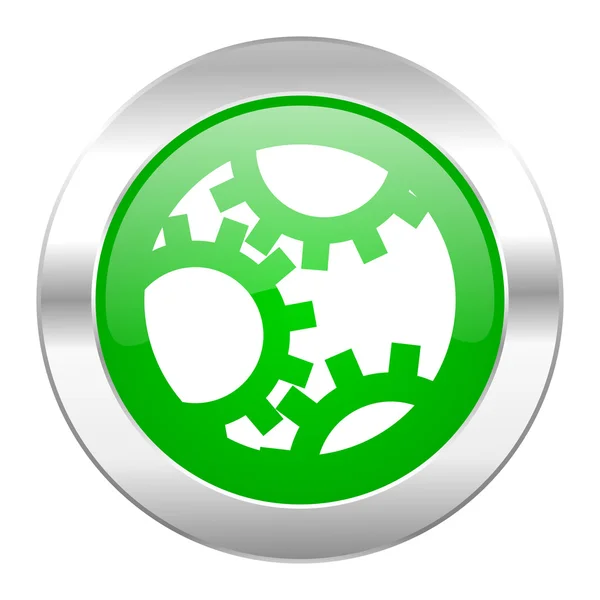 Engranaje círculo verde cromo icono web aislado —  Fotos de Stock