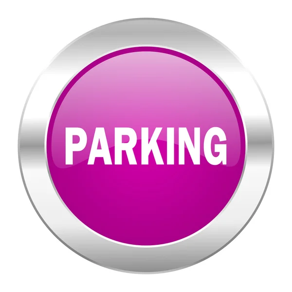 Фиолетовый круг парковки хром икона веб изолированы — стоковое фото