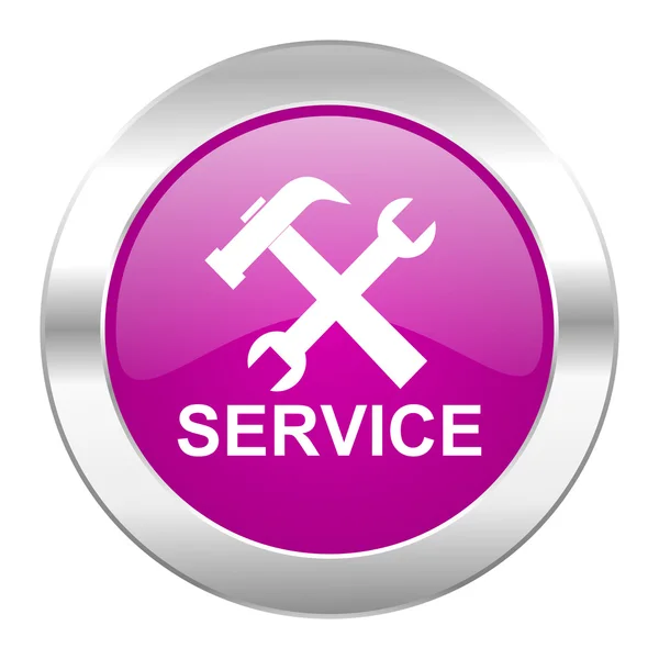 Ikona služby fialový kruh chrome web, samostatný — Stock fotografie