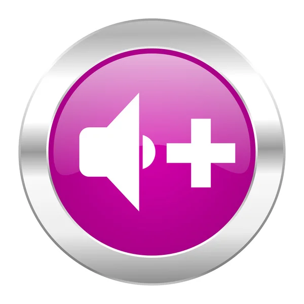 Objem fialový kruh chrome web ikona reproduktoru, samostatný — Stock fotografie