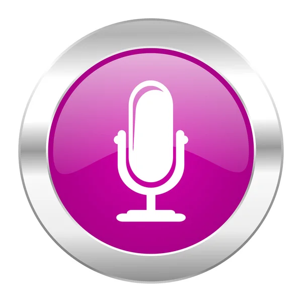 Ikona mikrofonu fialový kruh chrome web, samostatný — Stock fotografie