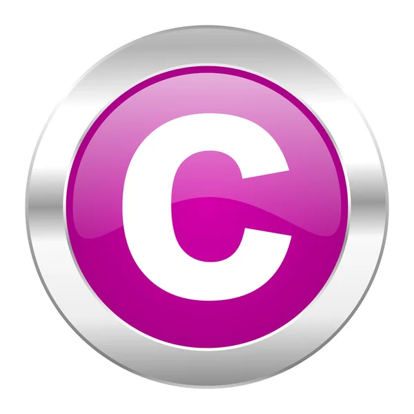 Autorských práv fialový kruh ikonu chrome web izolované — Stock fotografie