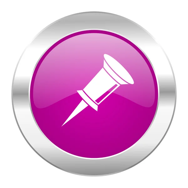Pin violet circle chrome web icon isolated — Stock Photo, Image