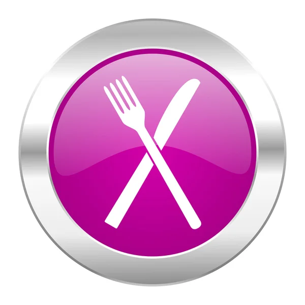 Restaurace fialový kruh ikonu chrome web, samostatný — Stock fotografie