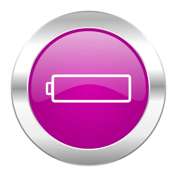 Batteria viola cerchio cromato icona web isolato — Foto Stock
