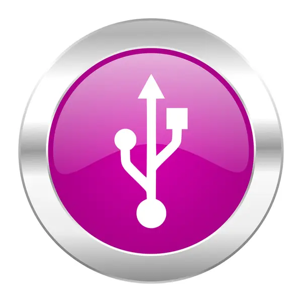 USB фиолетовый круг хром иконка веб изолированы — стоковое фото