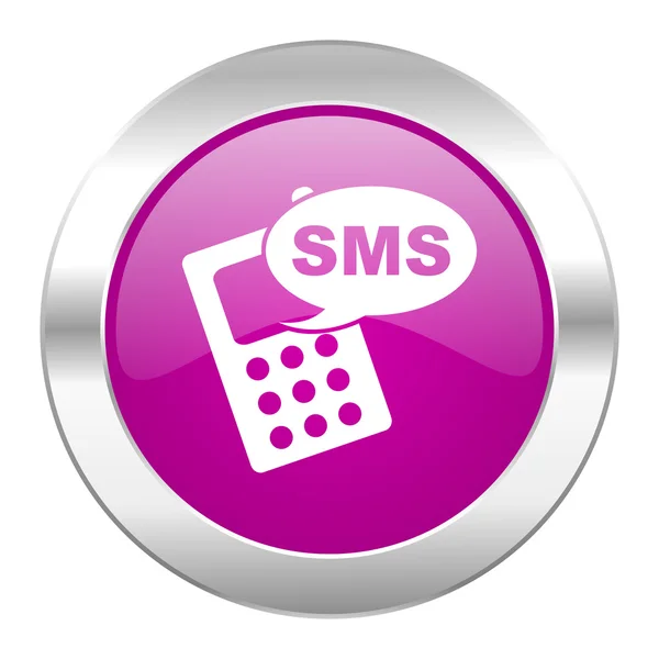 Sms 바이올렛 원형 크롬 웹 아이콘 절연 — 스톡 사진