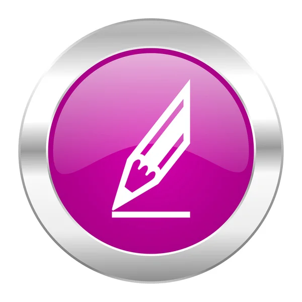 Violet cirkel chrome web potloodpictogram geïsoleerd — Stockfoto