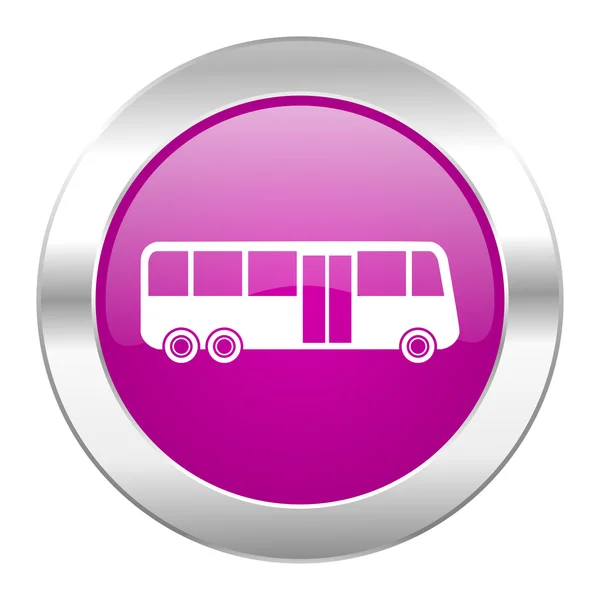 Autobus fialový kruh ikonu chrome web, samostatný — Stock fotografie