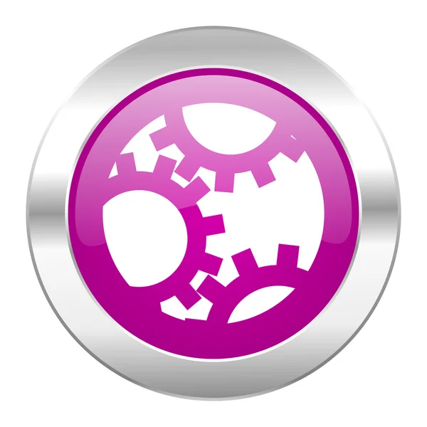 Engrenagem círculo violeta ícone web cromo isolado — Fotografia de Stock