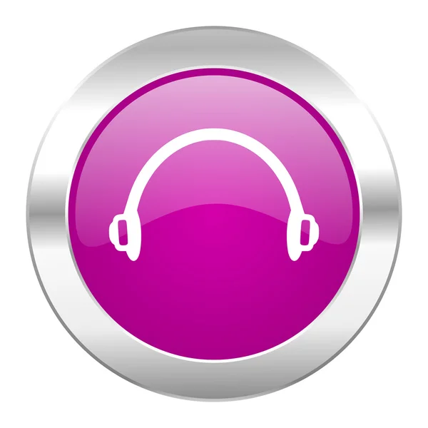 Auriculares círculo violeta cromo web icono aislado — Foto de Stock
