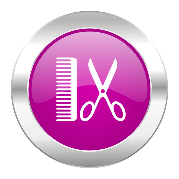Barber violet circle chrome web icon isolated — Stock Photo, Image